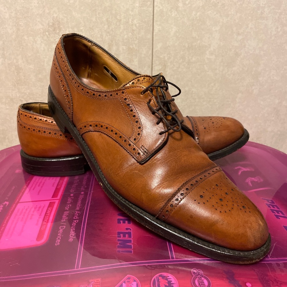 Allen Edmonds Lexington Walnut Mens 15 AA Leather USA Captoe Brogue Derby Shoes
